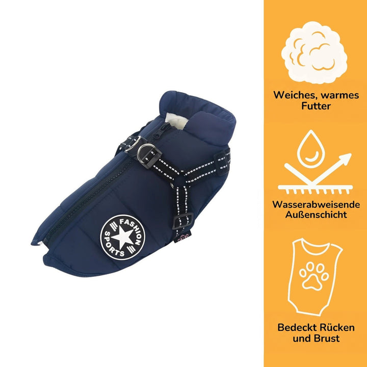 Padded & Lined Winter Dog Coat with Built-In Harness