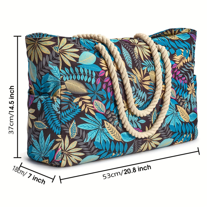 Large Fashionable Beach Bag with Leaf Print - Spacious, Durable and Perfect for Holidays