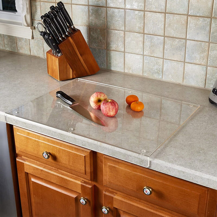Clear Acrylic Plastic Cutting Board with Non-Slip Feet and Counter Lip Edge Protector