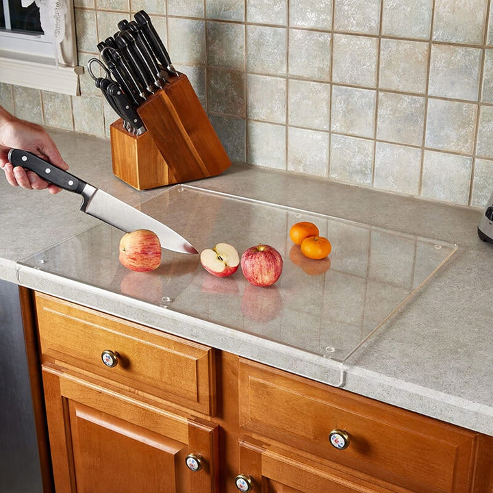 Clear Acrylic Plastic Cutting Board with Non-Slip Feet and Counter Lip Edge Protector
