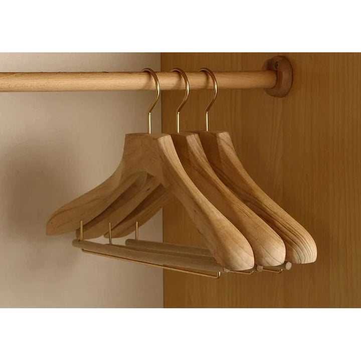 Clothes Hangers Wooden Coat Suit Wide Shoulder Non Slip Metal Clips Camphor Wood