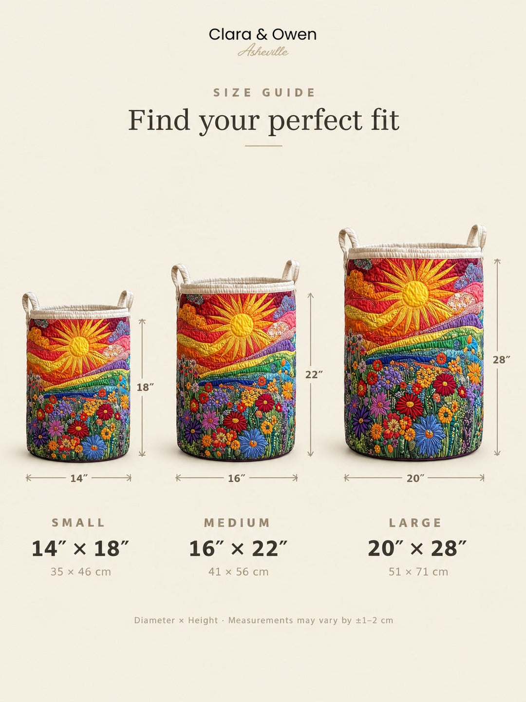 Lined Fabric Laundry Basket with Handles, Freestanding, 3 Sizes