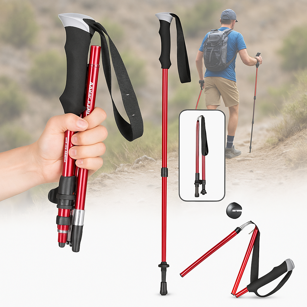 Collapsible Trekking Poles with Adjustable Walking and Lightweight Folding Design