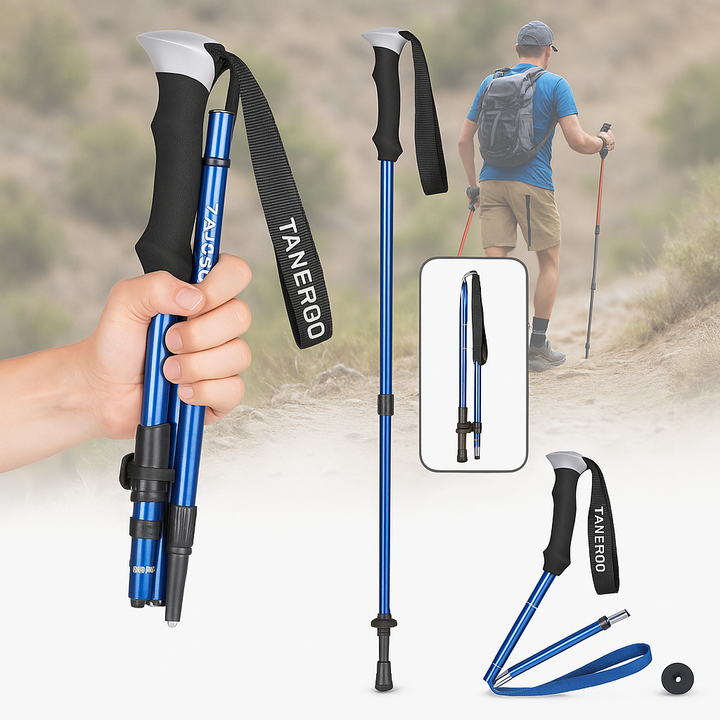 Collapsible Trekking Poles with Adjustable Walking and Lightweight Folding Design