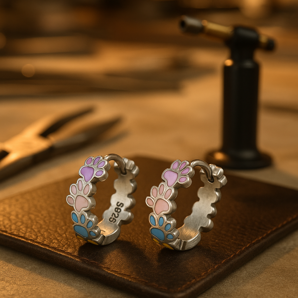 Colourful Paw Hoops Sterling Silver