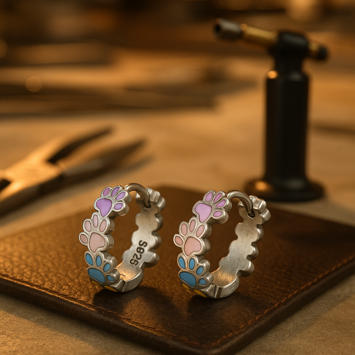 Colourful Paw Hoops Sterling Silver