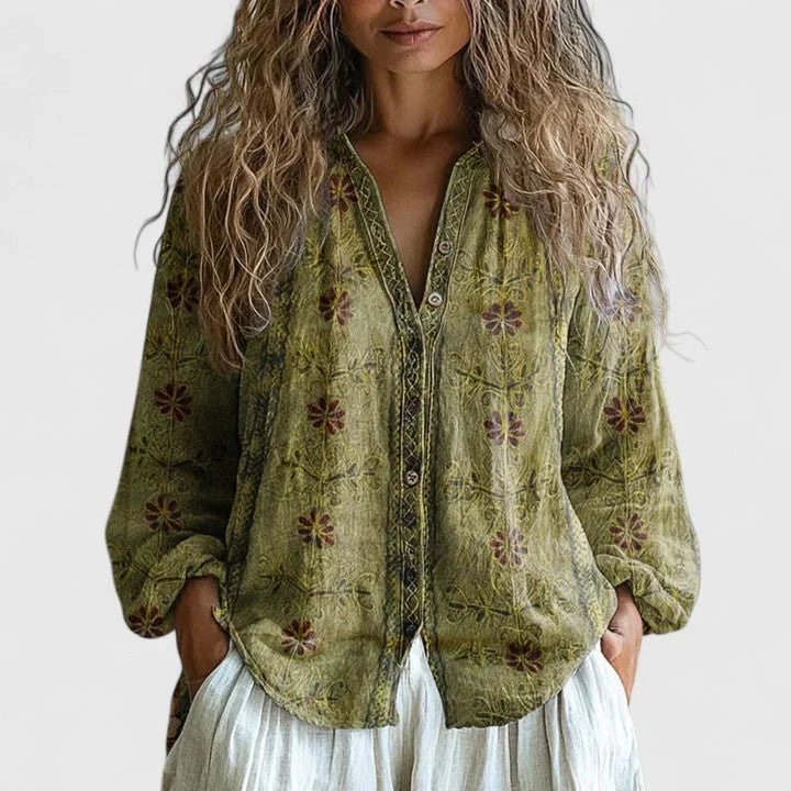 Floral Cotton Button-Front Blouse