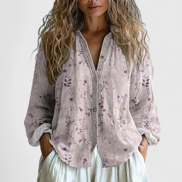 Floral Cotton Button-Front Blouse