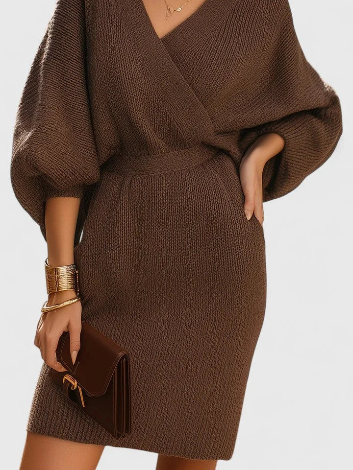 Knit Wrap Jumper Dress with Batwing Sleeves
