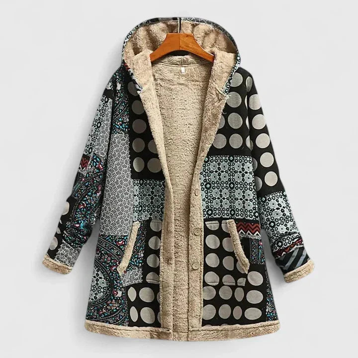 Floral Zip-Up Hood Parka with Sherpa Lining