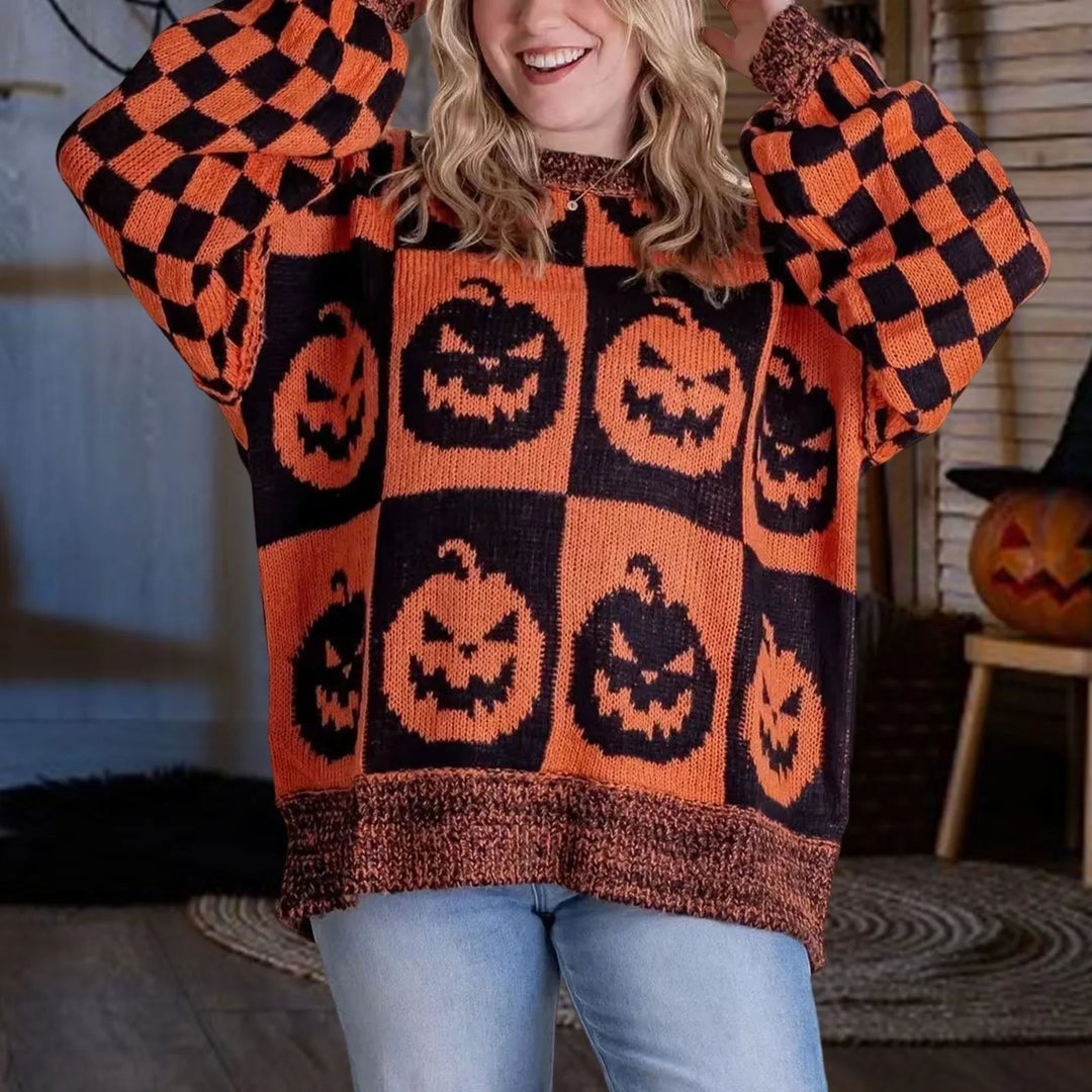 Knit Crew Neck Jumper with Block Pattern