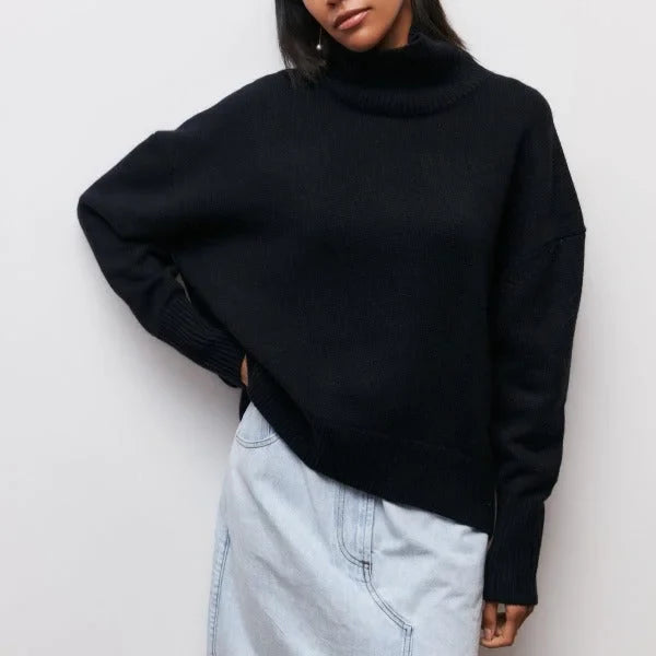 Knit Roll Neck Jumper with Ribbed Cuffs