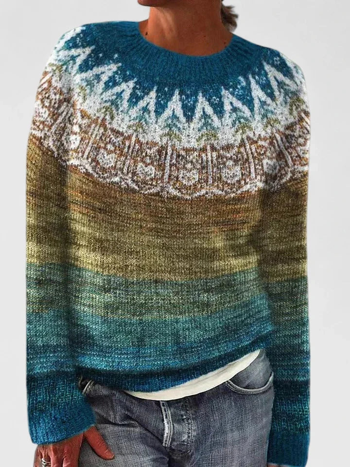 Fair Isle Knit Crew Neck Jumper with Patterned Yoke