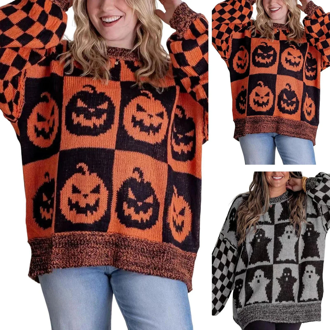 Knit Crew Neck Jumper with Block Pattern