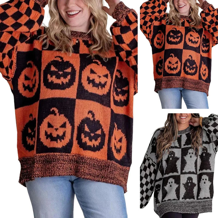 Knit Crew Neck Jumper with Block Pattern