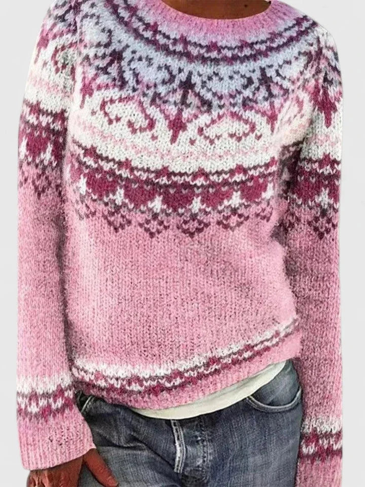 Fair Isle Knit Crew Neck Jumper with Patterned Yoke