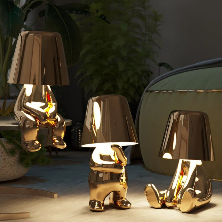 Cordless Table Lamp Rechargeable LED USB Metal Figure Sitting Standing Poses Thinker
