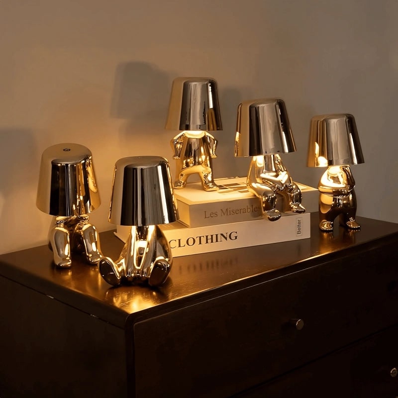 Cordless Table Lamp Rechargeable LED USB Metal Figure Sitting Standing Poses Thinker