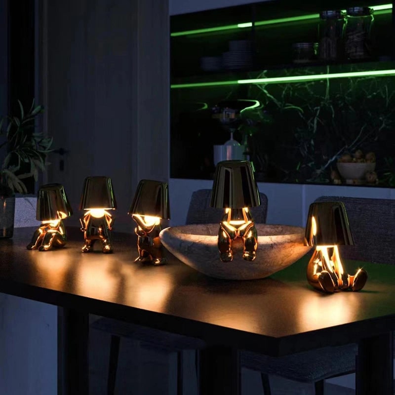 Cordless Table Lamp Rechargeable LED USB Metal Figure Sitting Standing Poses Thinker