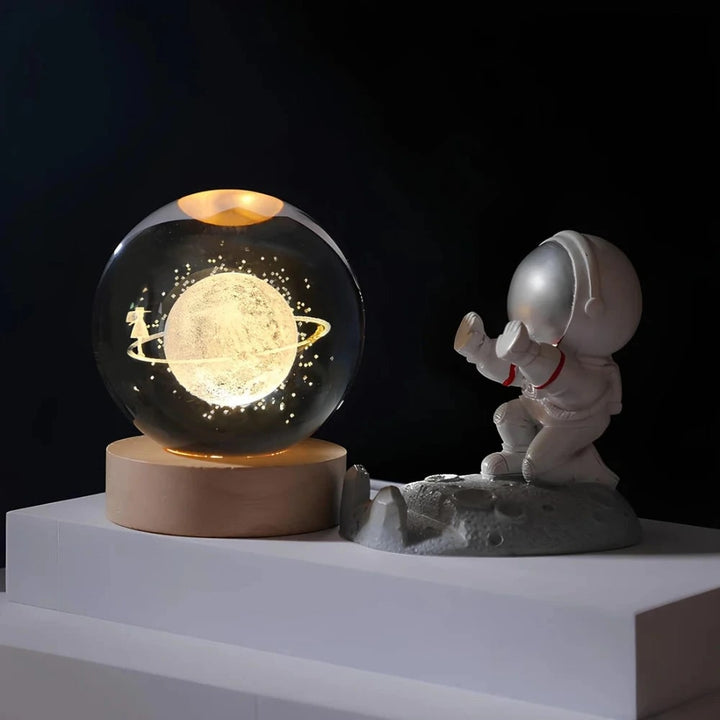 Crystal Lamp Ball Night Light 3D Laser Engraved Glass Wooden Base USB LED Decorative