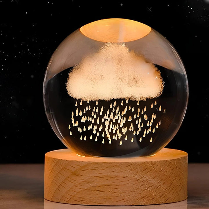 Crystal Lamp Ball Night Light 3D Laser Engraved Glass Wooden Base USB LED Decorative