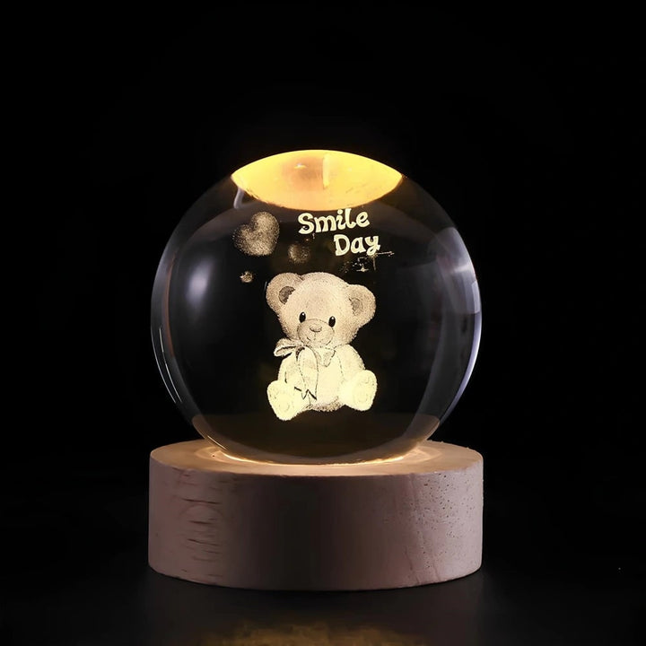 Crystal Lamp Ball Night Light 3D Laser Engraved Glass Wooden Base USB LED Decorative