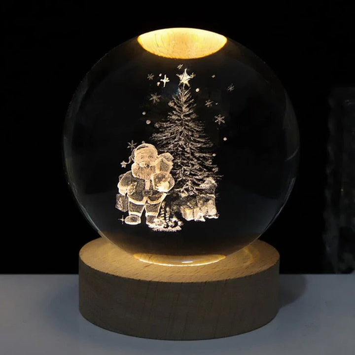 Crystal Lamp Ball Night Light 3D Laser Engraved Glass Wooden Base USB LED Decorative