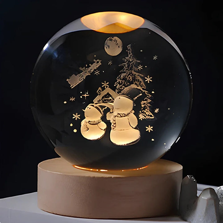 Crystal Lamp Ball Night Light 3D Laser Engraved Glass Wooden Base USB LED Decorative