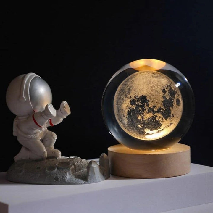 Crystal Lamp Ball Night Light 3D Laser Engraved Glass Wooden Base USB LED Decorative