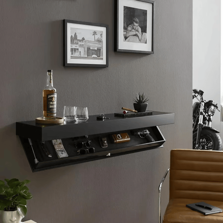 Solid Wood Wall Shelf with Hidden Compartment | Minimalist Design