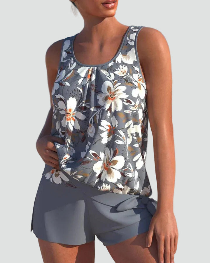 Women's Tankini Set with Floral Print - Shaping Style