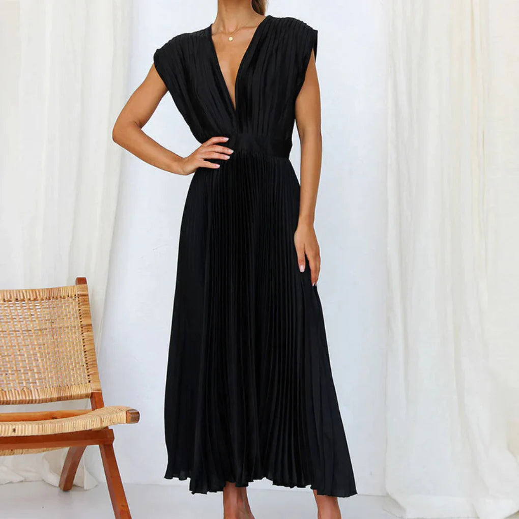 Women’s Modern V-Neck Sleeveless Dress – Chic Day-to-Evening Style