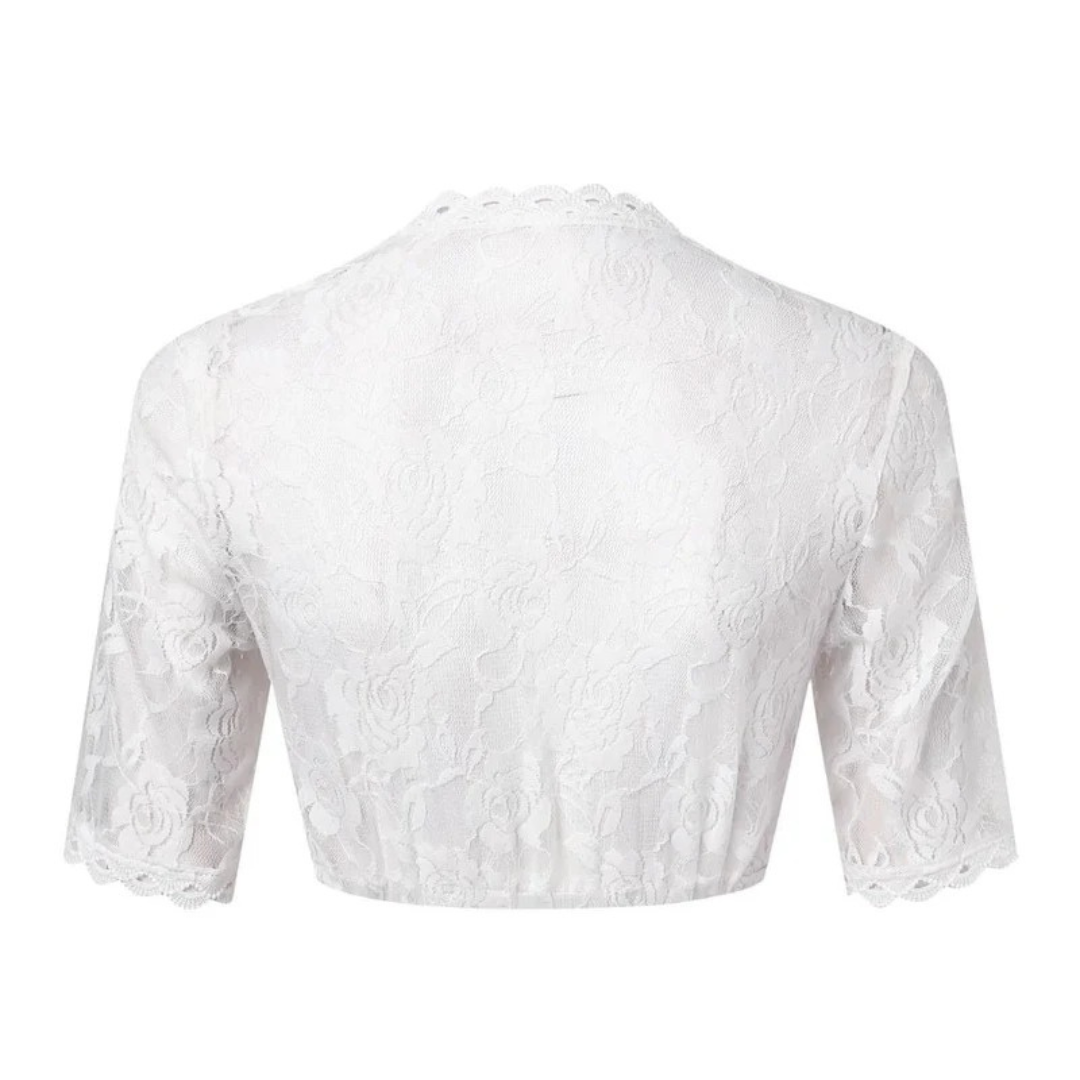 Women's Dirndl Crop Top with Floral Lace and Deep V-Neck
