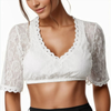 Women's Dirndl Crop Top with Floral Lace and Deep V-Neck