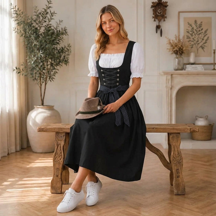 Women's Midi Dirndl with Lace-Up Bodice