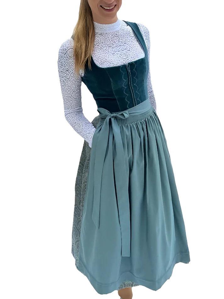 Ladies' Traditional Midi Dirndl Dress with Apron