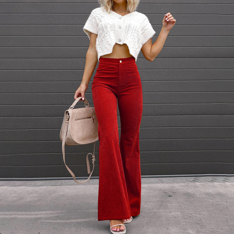Women's High-Waisted Flared Organic Corduroy Trousers – Elegance Spice