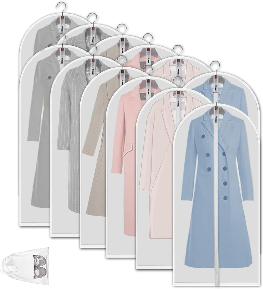 Clear PEVA Garment Storage Bags – 12-Pack Dustproof Clothes Protectors – Buy 1 Get 1 Free