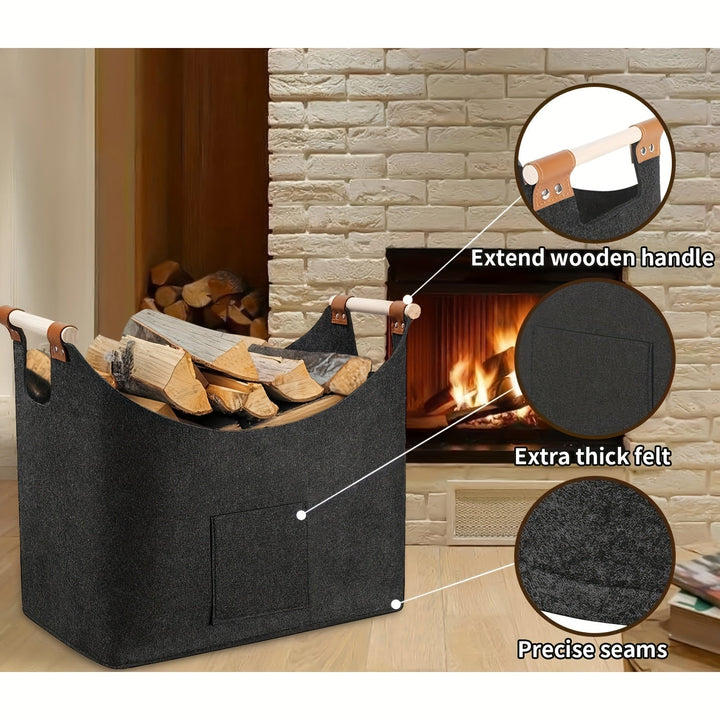 XL Foldable Felt Basket with Wooden Handles – Sustainable and Stylish Wood Carrier for Indoor Use