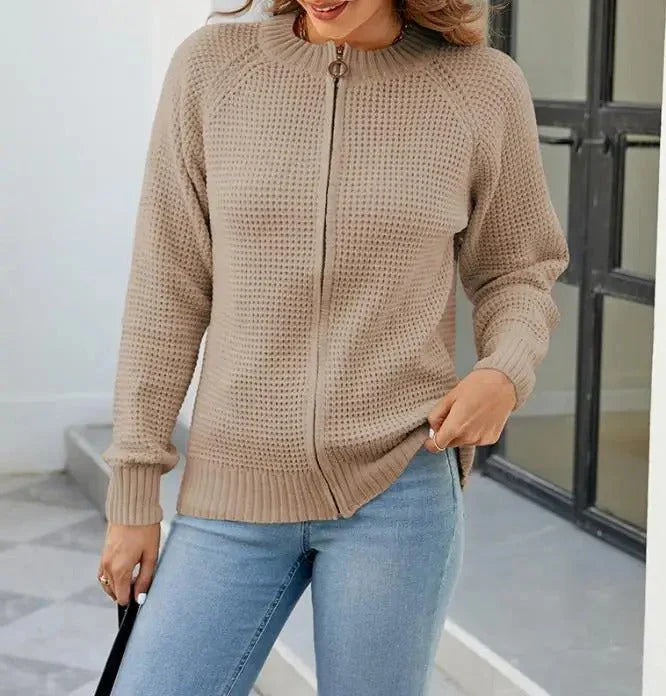 Solid Casual Women's Zip-Up Cardigan