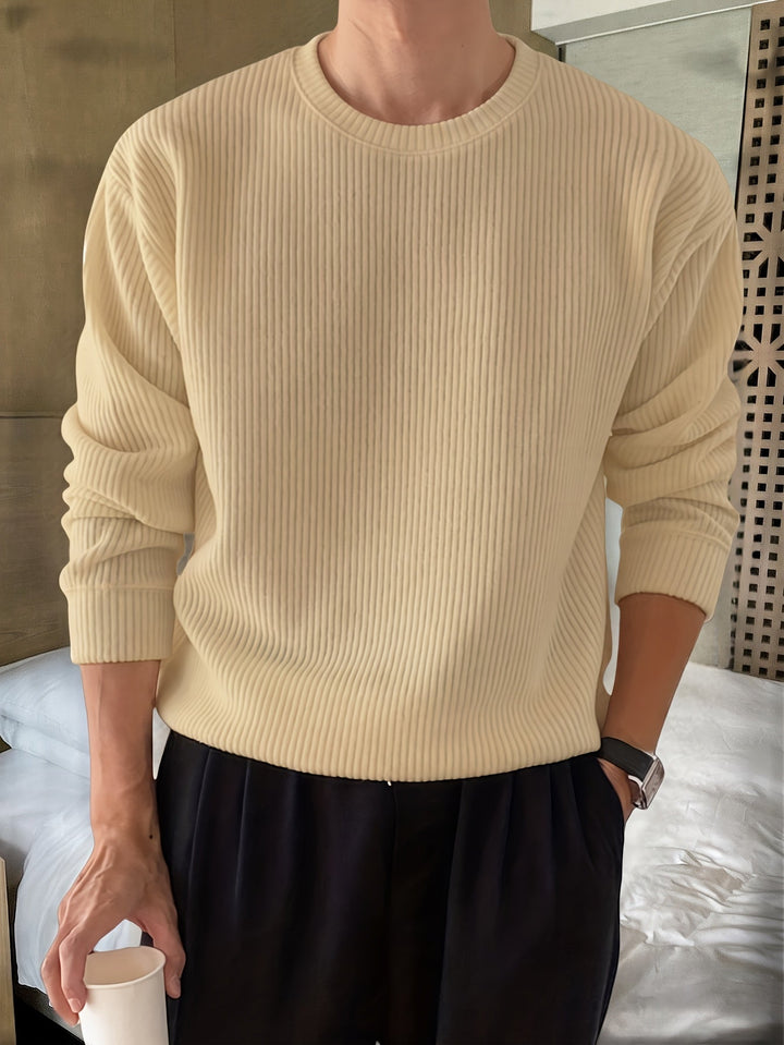 Men's Rib Knit Crew-Neck Jumper with Relaxed Fit