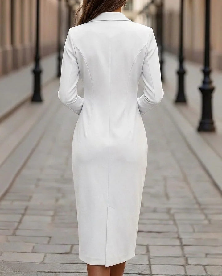 Double-Breasted Midi Blazer Dress with Peak Lapel