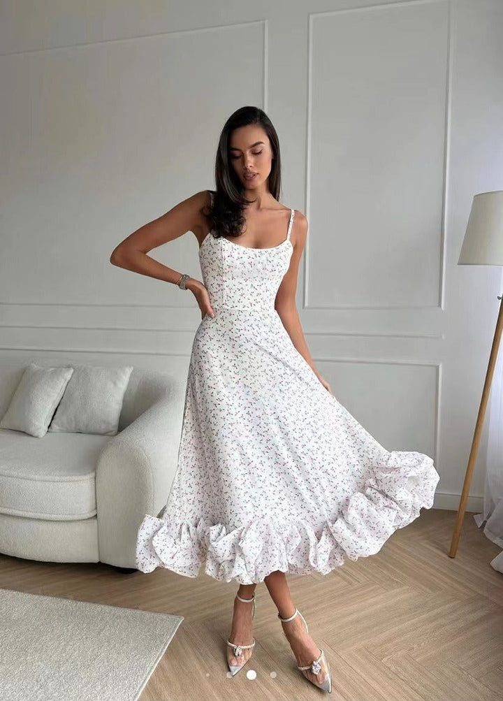 Elegant Midi Evening Dress with Ruffles