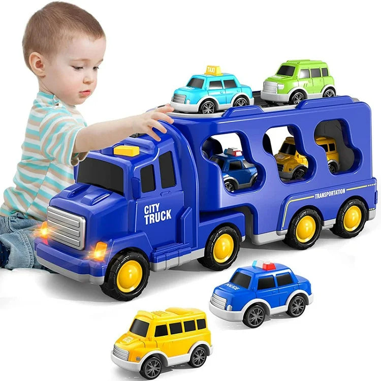 City Toy Carrier with Light and Sound Effects – Includes Vehicles