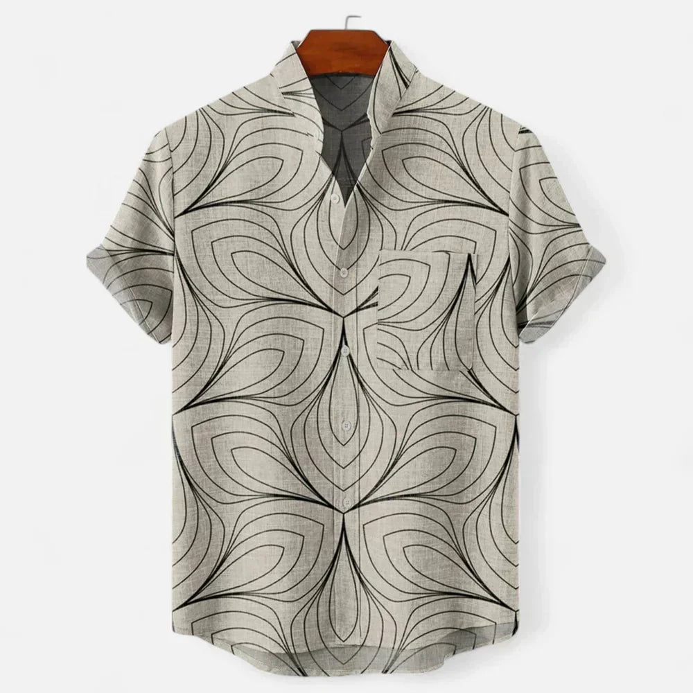 Men’s Premium Linen Artistic Print Short Sleeve Shirt