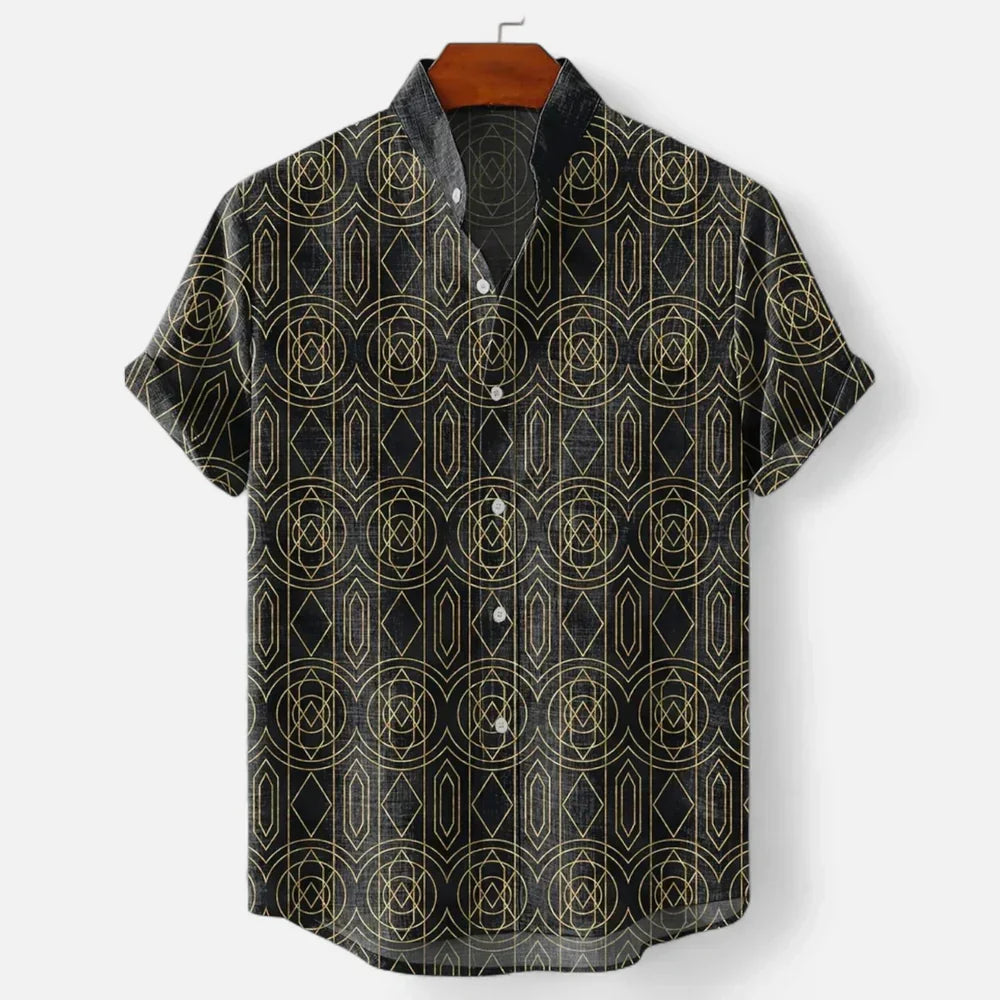 Men’s Premium Linen Artistic Print Short Sleeve Shirt
