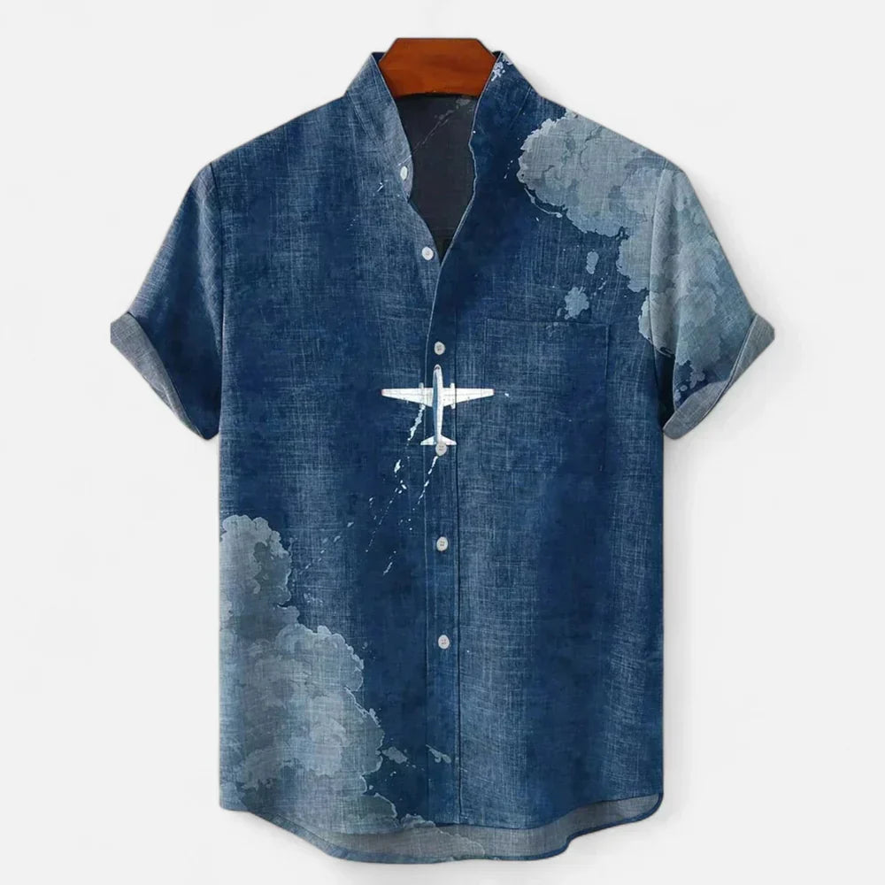 Men’s Premium Linen Artistic Print Short Sleeve Shirt