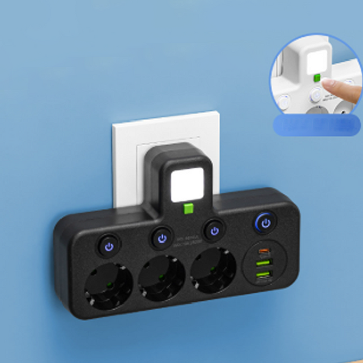 Extension Lead with USB and Switches | Multi-Socket Surge Protector 2500 W