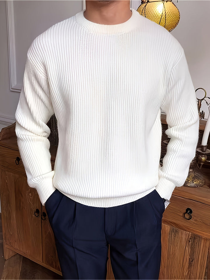 Men's Rib Knit Crew-Neck Jumper with Relaxed Fit