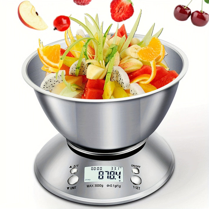 Digital Kitchen Scale with Stainless Steel Bowl – Precision with Temperature Sensor and Timer Function for Cooking and Baking